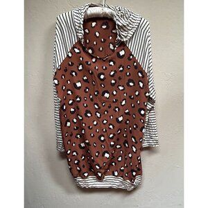 Vison USA Women's Pullover Hoodie Jacket Trendy Leopard with Striped Size 1XL